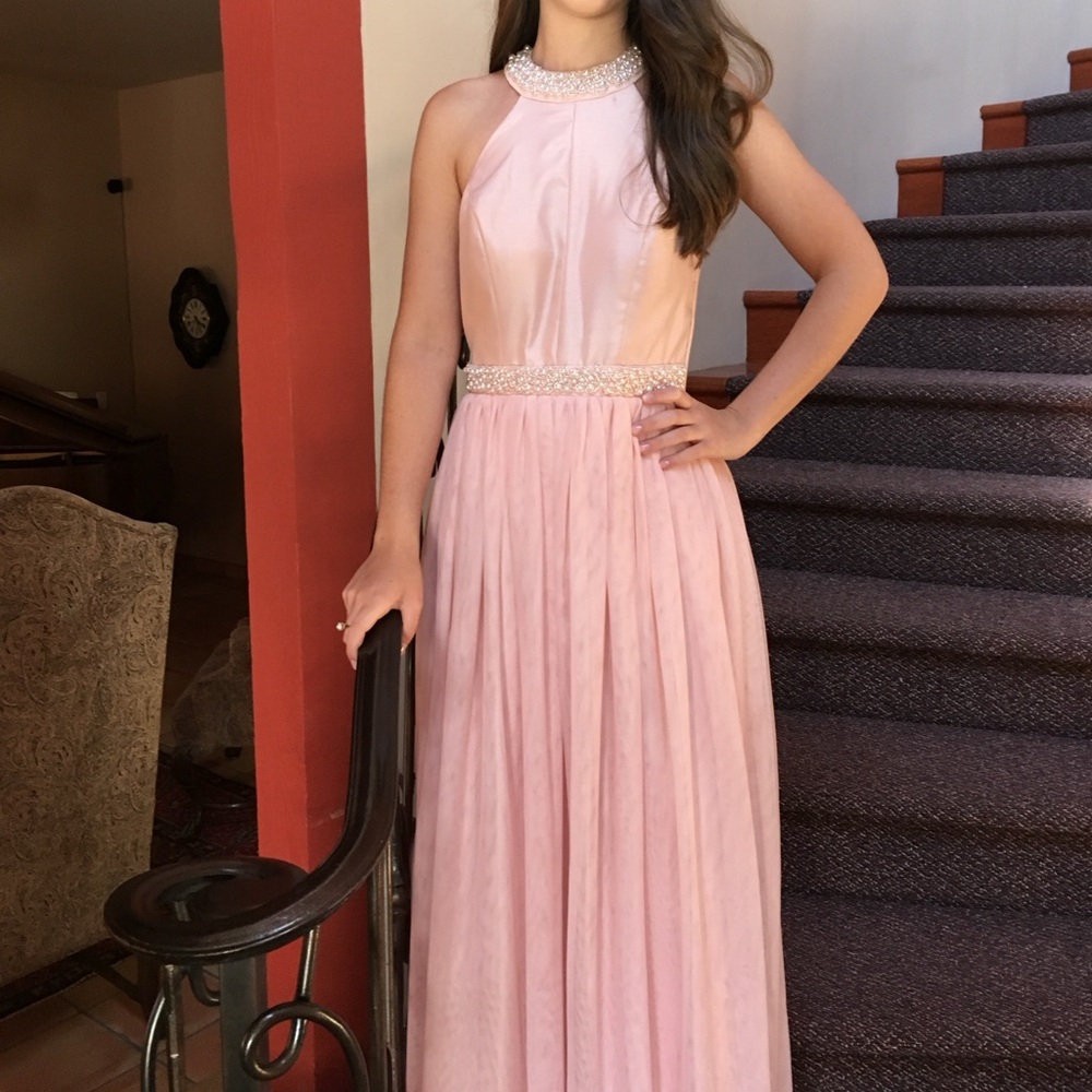 Speechless Blush Pink Embellished Prom Dress